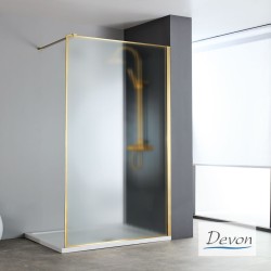 Διαχωριστικό κρύσταλλο ντουζιέρας IWIS Walk-in 100 ρυθμιζόμενo από 96 έως 98εκ., Devon Fluted Clean Glass PVD AISI304 Gold Brushed